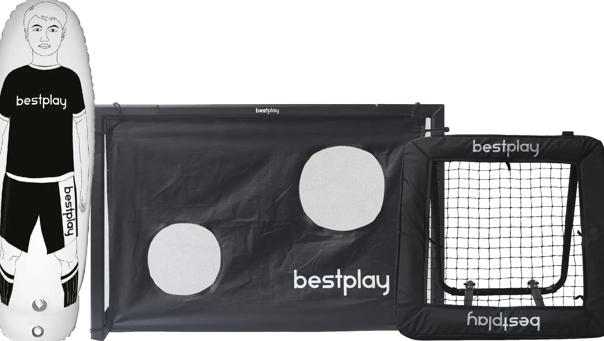 Bestplay fodboldmål 150x100cm + rebounder 90x90cm + airdummy 180cm