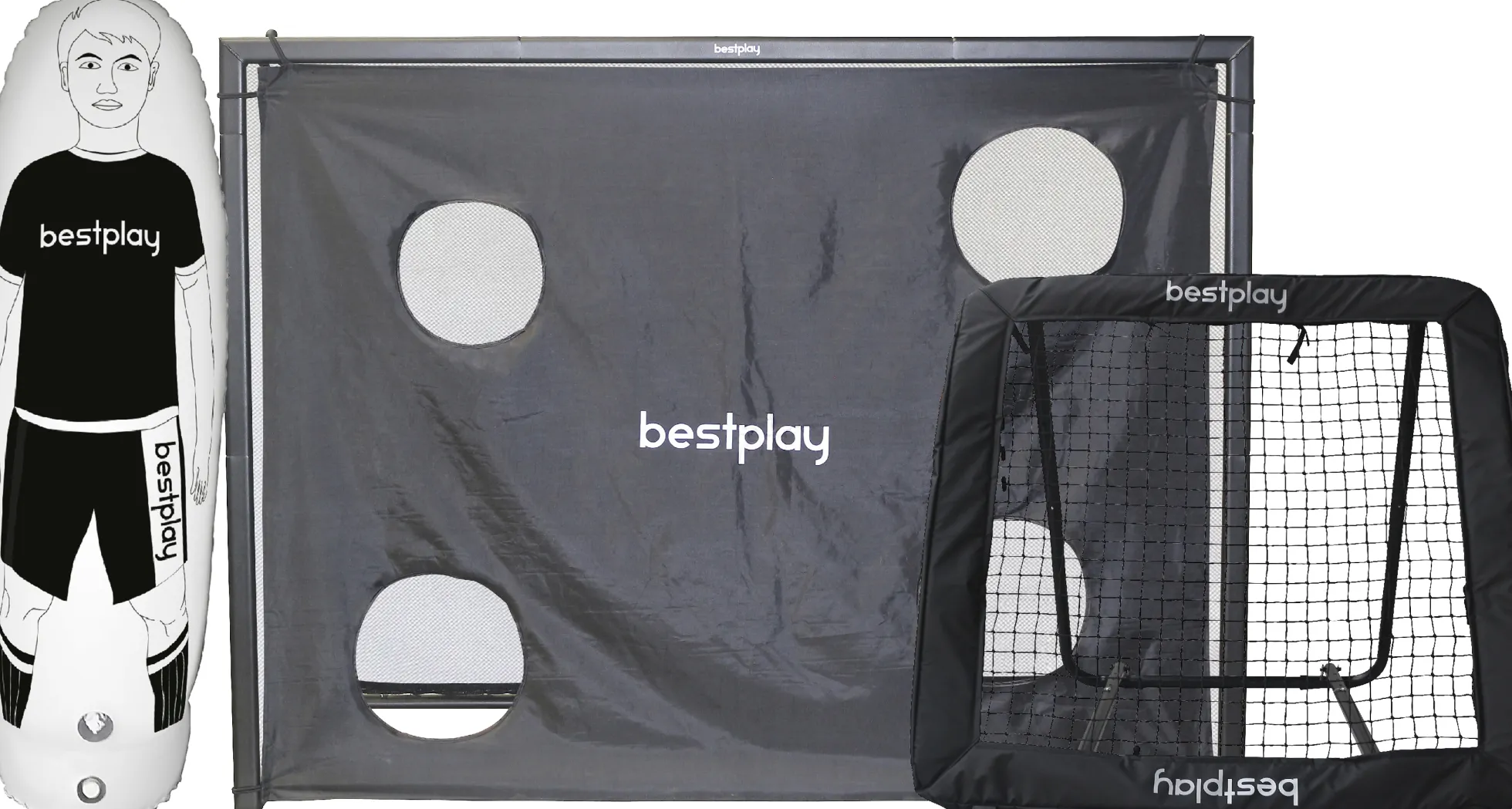 Bestplay fodboldmål 220x170cm + rebounder 130x130cm + airdummy 180cm