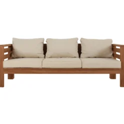 Jakarta bænk i teaktræ med hynder creme 200x70x60cm