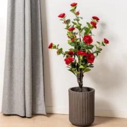 Kunstig kamelia japansk rosetræ rød 90 cm