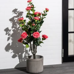 Kunstig kamelia japansk rosetræ lyserød 90 cm