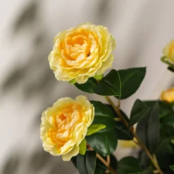 Kunstig kamelia japansk rosetræ gul 90 cm