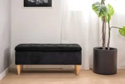 Lens med opbevaring velour sort/natur