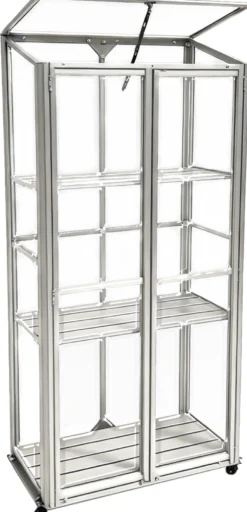 Minidrivhus med hjul poly sølv 77,6x41,5x151,1cm