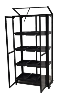 Minidrivhus med hjul sort 77,6x41,5x141cm