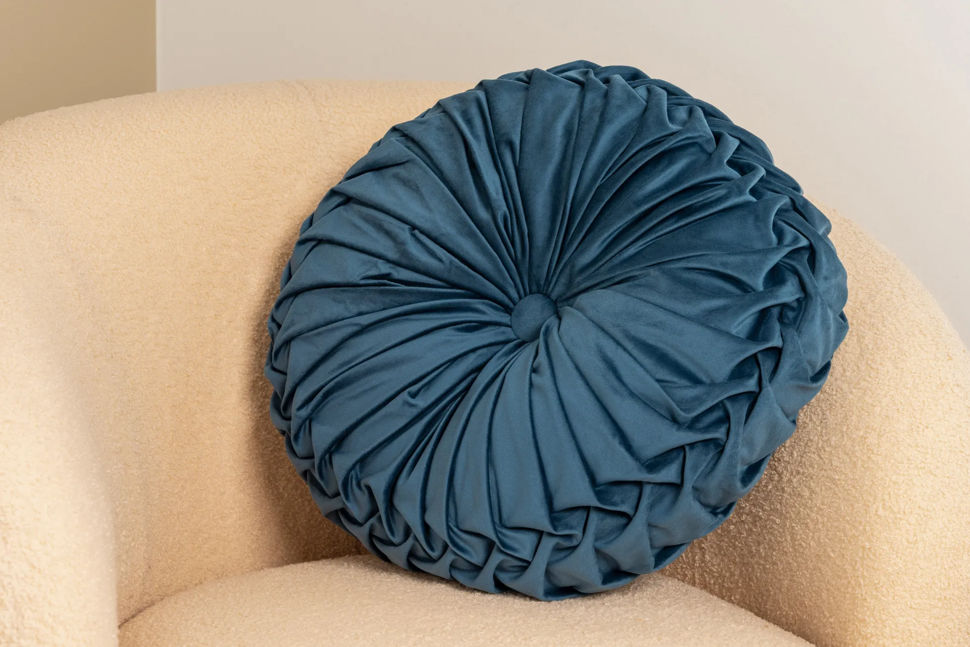 Pude rund velour blå