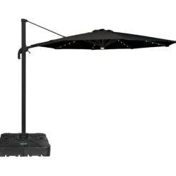 Roma parasol 360-rotation LED sort 3m med Parasolfod 100L