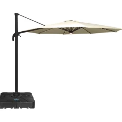 Roma parasol 360-rotation LED beige 3m med Parasolfod 100L